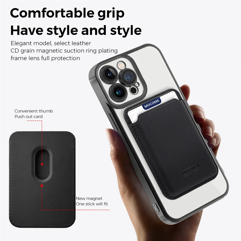TPU + PC Case for iPhone 13 Pro Max 6.7 inch Anti-Drop Phone Cover Magnetic Slim Case with Card Bag - Black