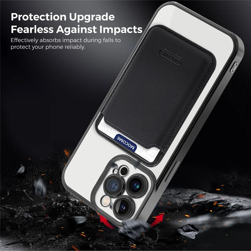 TPU + PC Case for iPhone 13 Pro Max 6.7 inch Anti-Drop Phone Cover Magnetic Slim Case with Card Bag - Black