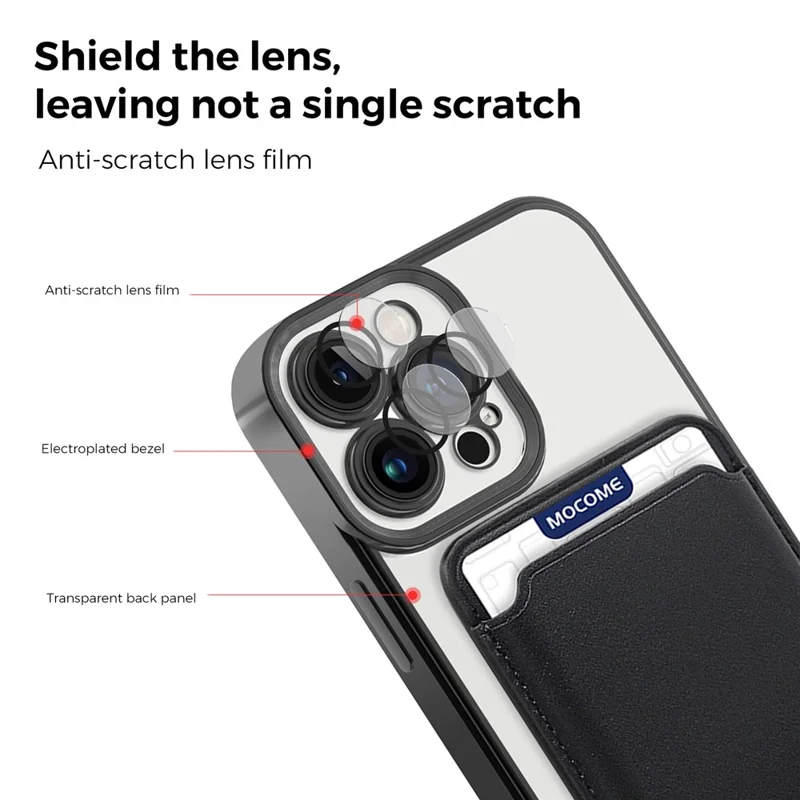 TPU + PC Case for iPhone 13 Pro Max 6.7 inch Anti-Drop Phone Cover Magnetic Slim Case with Card Bag - Black