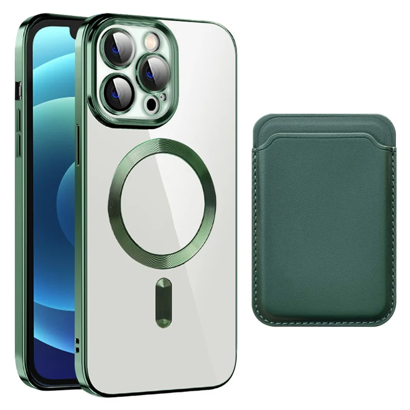 Anti-Kratzer-Slim-Case für iPhone 12 Pro 6.1 Zoll TPU + PC Handyhülle Magnetische Hülle mit Kartenfach - Grün