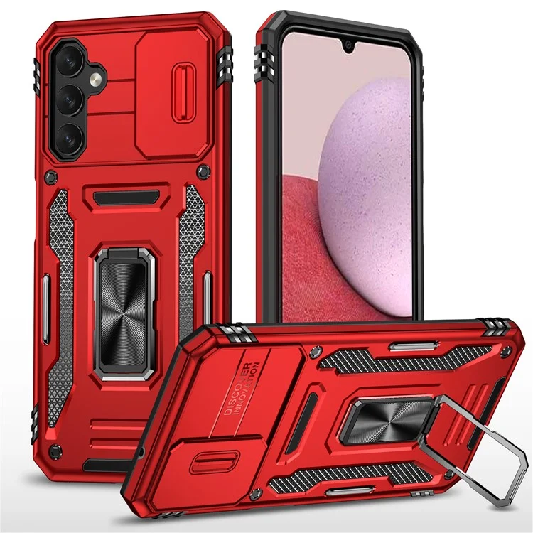 Armor Series Anti-scratch Phone Case for Samsung Galaxy A34 5G Kickstand Phone Cover with Slide Camera Protector - Red