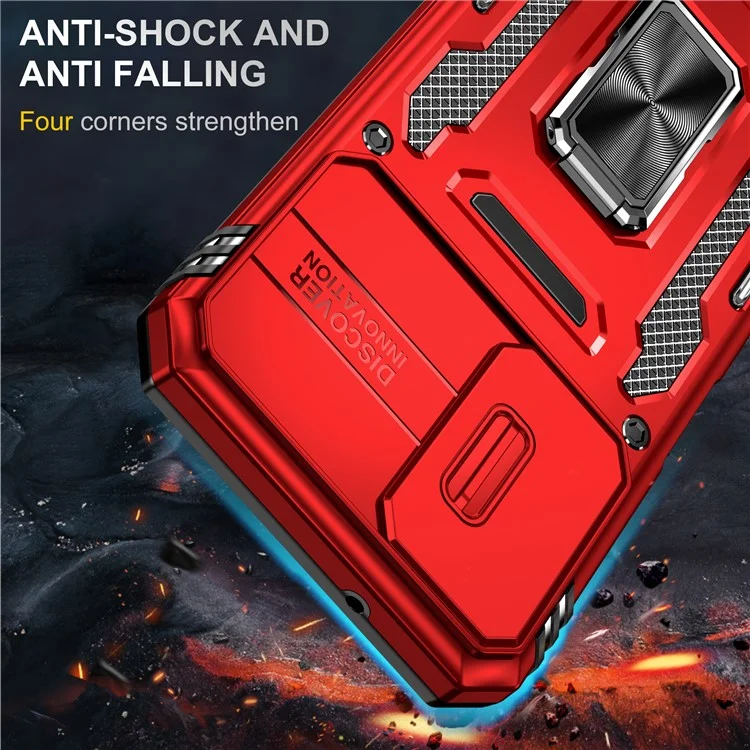 Armor Series Anti-scratch Phone Case for Samsung Galaxy A34 5G Kickstand Phone Cover with Slide Camera Protector - Red