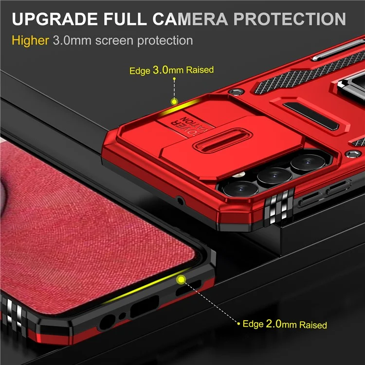 Armor Series Anti-scratch Phone Case for Samsung Galaxy A34 5G Kickstand Phone Cover with Slide Camera Protector - Red
