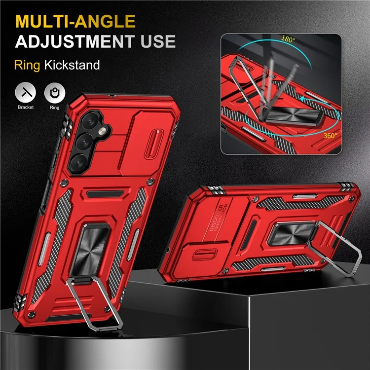 Armor Series Anti-scratch Phone Case for Samsung Galaxy A34 5G Kickstand Phone Cover with Slide Camera Protector - Red