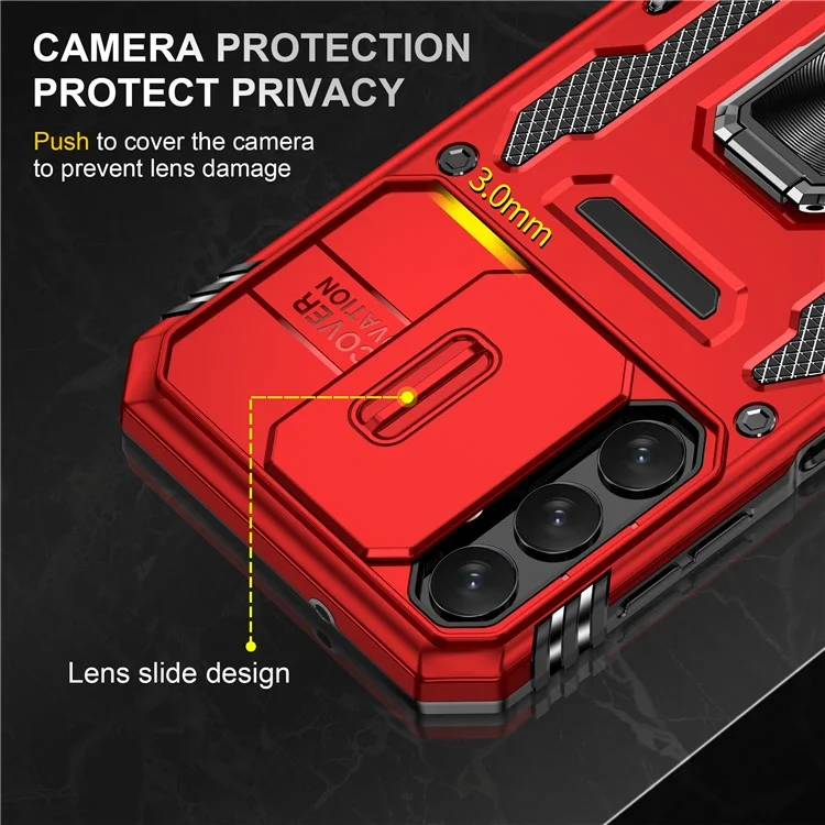 Armor Series Anti-scratch Phone Case for Samsung Galaxy A34 5G Kickstand Phone Cover with Slide Camera Protector - Red