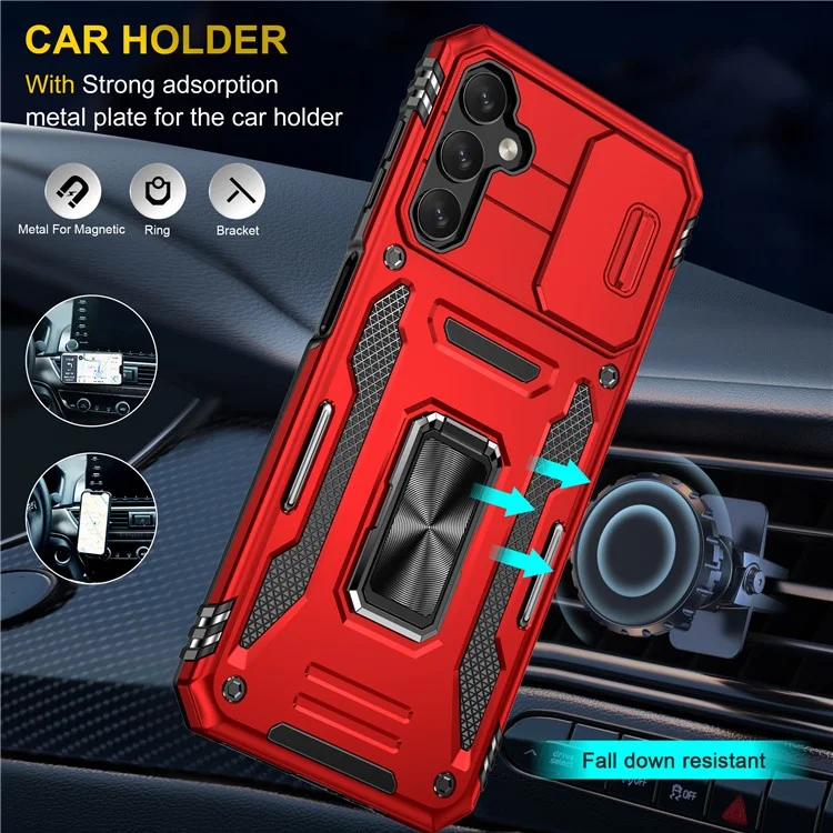 Armor Series Anti-scratch Phone Case for Samsung Galaxy A34 5G Kickstand Phone Cover with Slide Camera Protector - Red