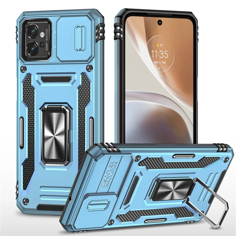 Armor Series Phone Case for Motorola Moto G32 4G , PC + TPU Protective Mobile Phone Cover Kickstand - Sky Blue