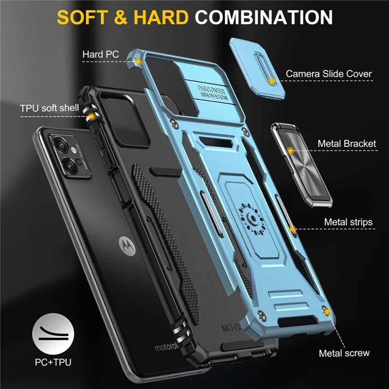 Armor Series Phone Case for Motorola Moto G32 4G , PC + TPU Protective Mobile Phone Cover Kickstand - Sky Blue