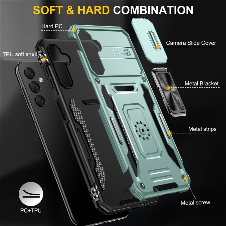 Pour Samsung Galaxy A14 4G / 5G Armor Series Anti-drop Phone Case PC + TPU Mobile Phone Back Cover Kickstand - Vert