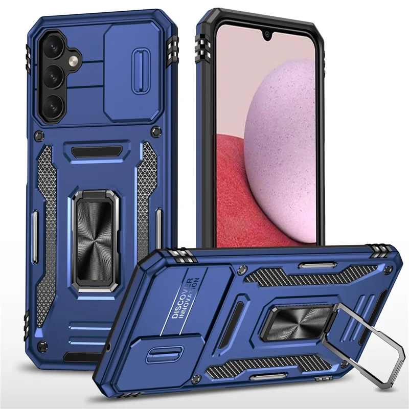 For Samsung Galaxy A14 4G / 5G Armor Series Anti-drop Phone Case PC + TPU Mobile Phone Back Cover Kickstand - Navy Blue