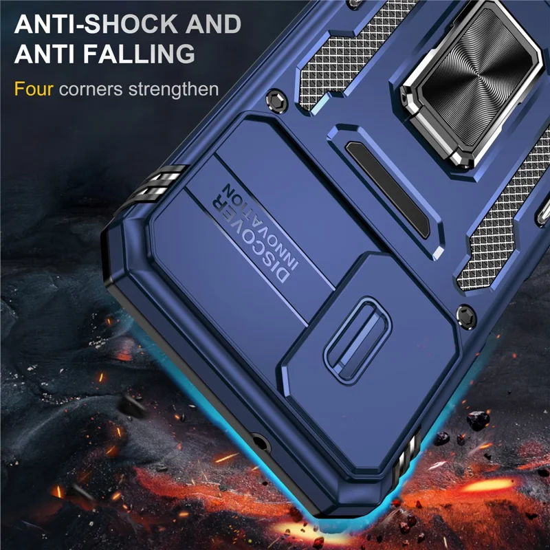 For Samsung Galaxy A14 4G / 5G Armor Series Anti-drop Phone Case PC + TPU Mobile Phone Back Cover Kickstand - Navy Blue