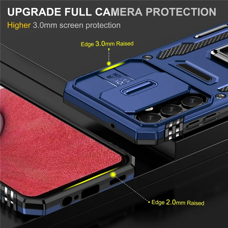 For Samsung Galaxy A14 4G / 5G Armor Series Anti-drop Phone Case PC + TPU Mobile Phone Back Cover Kickstand - Navy Blue
