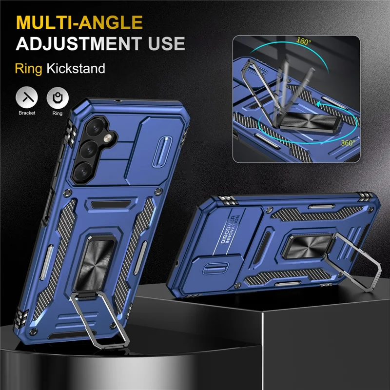 For Samsung Galaxy A14 4G / 5G Armor Series Anti-drop Phone Case PC + TPU Mobile Phone Back Cover Kickstand - Navy Blue