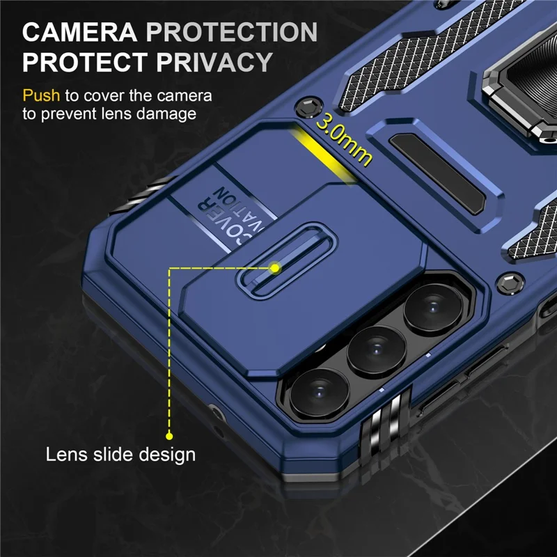 For Samsung Galaxy A14 4G / 5G Armor Series Anti-drop Phone Case PC + TPU Mobile Phone Back Cover Kickstand - Navy Blue