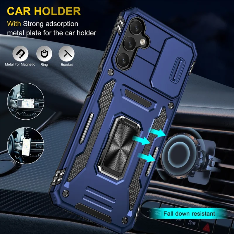 For Samsung Galaxy A14 4G / 5G Armor Series Anti-drop Phone Case PC + TPU Mobile Phone Back Cover Kickstand - Navy Blue