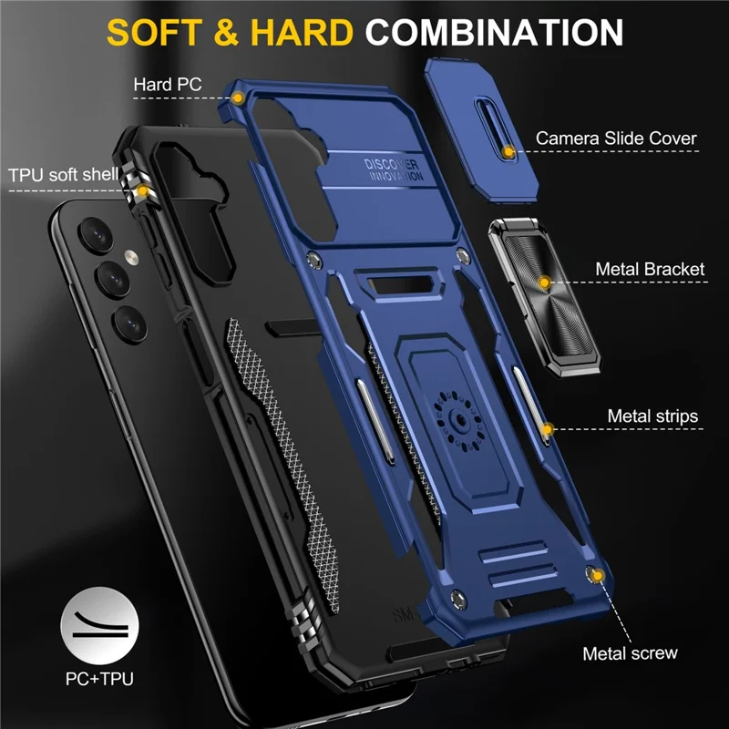 For Samsung Galaxy A14 4G / 5G Armor Series Anti-drop Phone Case PC + TPU Mobile Phone Back Cover Kickstand - Navy Blue