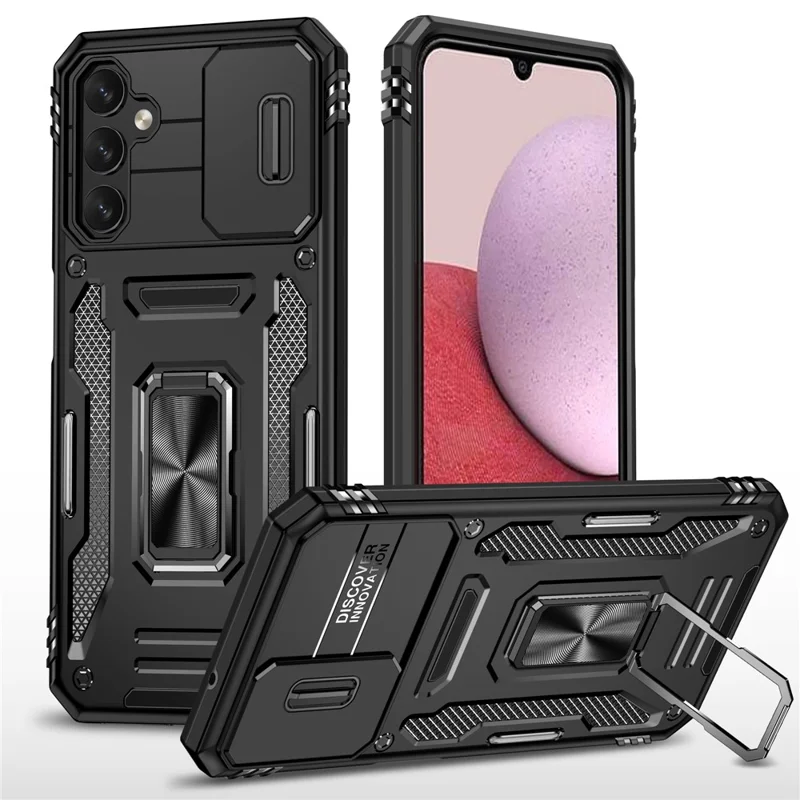 For Samsung Galaxy A14 4G / 5G Armor Series Anti-drop Phone Case PC + TPU Mobile Phone Back Cover Kickstand - Black