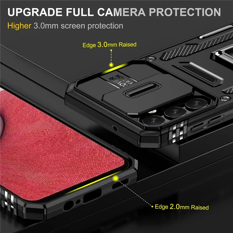 For Samsung Galaxy A14 4G / 5G Armor Series Anti-drop Phone Case PC + TPU Mobile Phone Back Cover Kickstand - Black