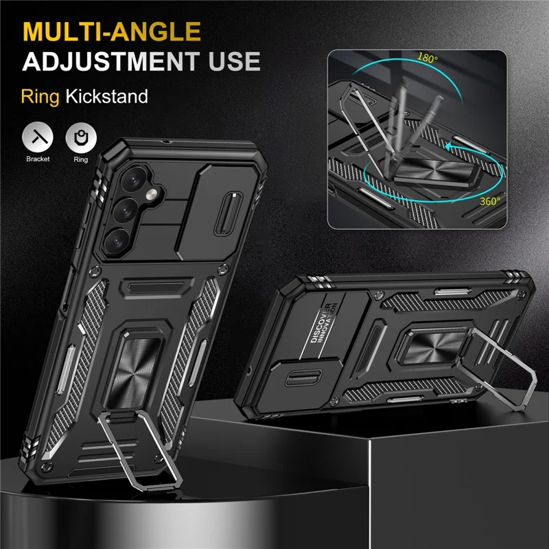 For Samsung Galaxy A14 4G / 5G Armor Series Anti-drop Phone Case PC + TPU Mobile Phone Back Cover Kickstand - Black