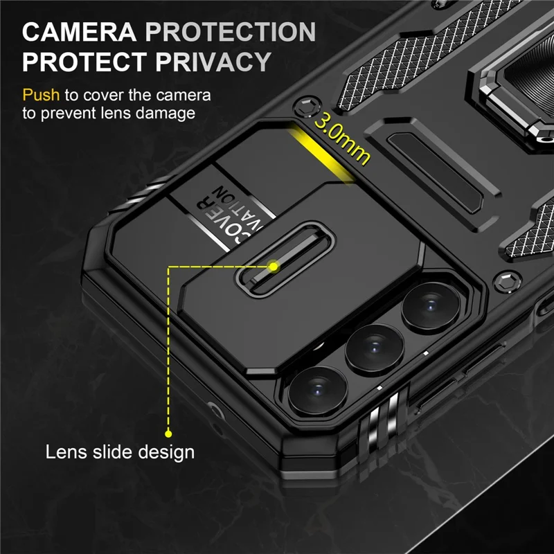 For Samsung Galaxy A14 4G / 5G Armor Series Anti-drop Phone Case PC + TPU Mobile Phone Back Cover Kickstand - Black