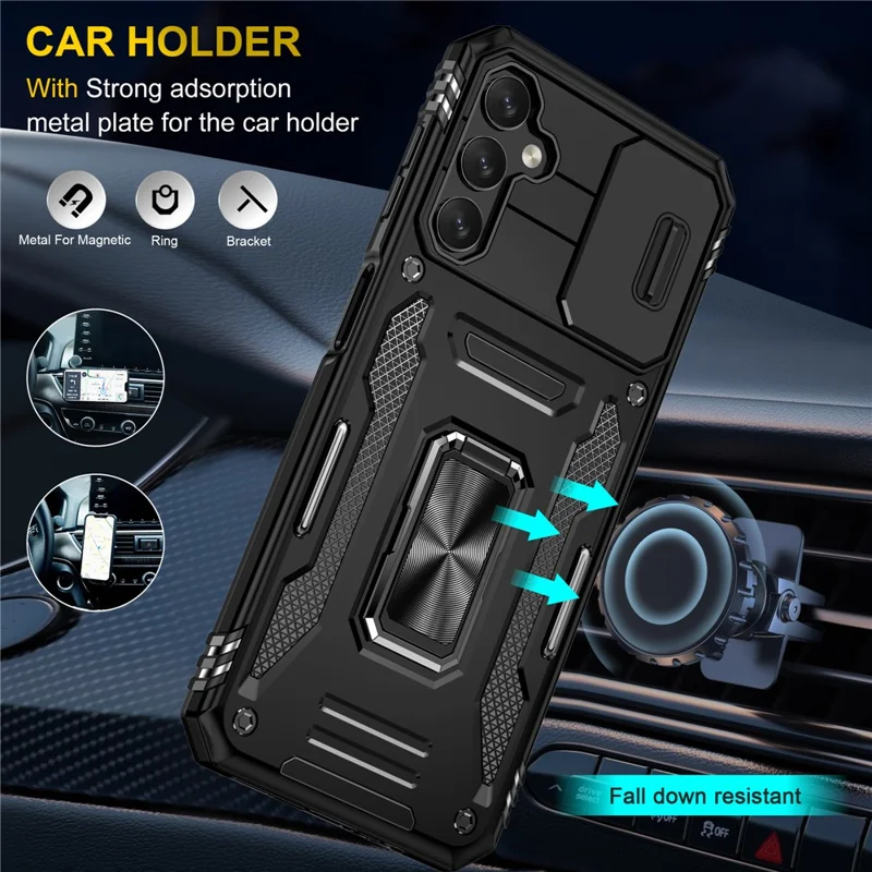 For Samsung Galaxy A14 4G / 5G Armor Series Anti-drop Phone Case PC + TPU Mobile Phone Back Cover Kickstand - Black