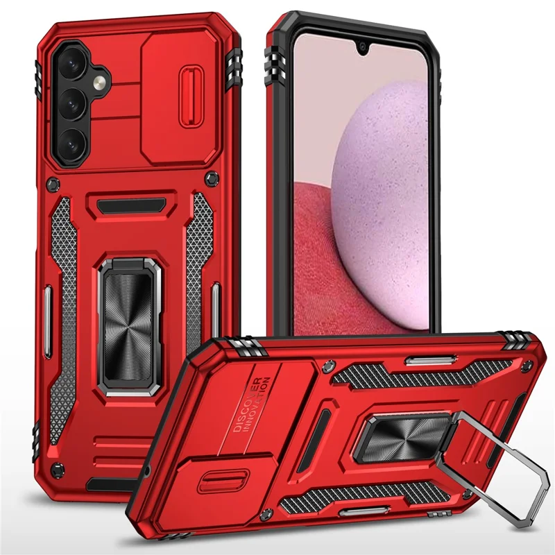 For Samsung Galaxy A14 4G / 5G Armor Series Anti-drop Phone Case PC + TPU Mobile Phone Back Cover Kickstand - Red