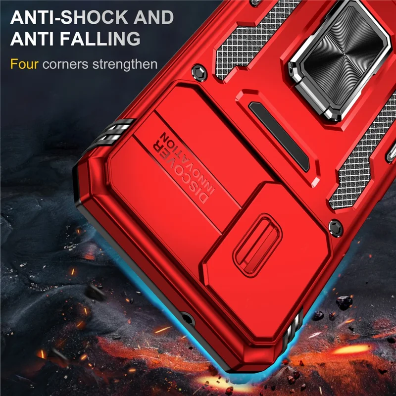 For Samsung Galaxy A14 4G / 5G Armor Series Anti-drop Phone Case PC + TPU Mobile Phone Back Cover Kickstand - Red