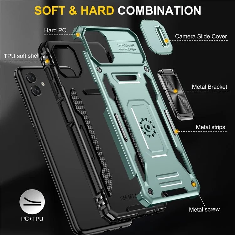 Custodia protettiva per telefono per Samsung Galaxy A04 4G (164,4 x 76,3 x 9,1 mm) / M13 5G, Serie Armatura PC + Copertura TPU con Supporto - Verde