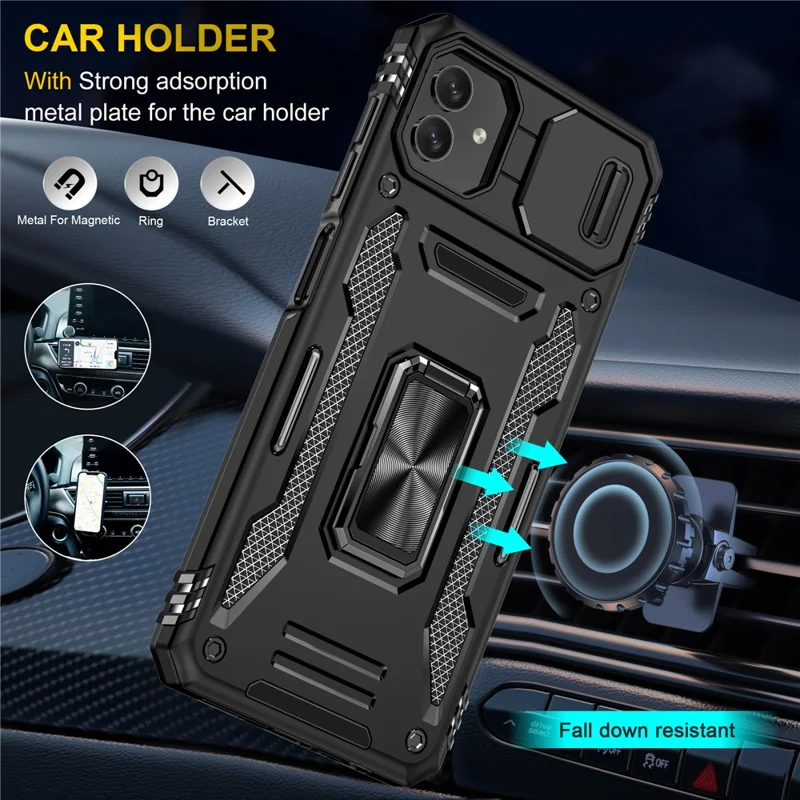 Shockproof Phone Case for Samsung Galaxy A04 4G (164.4 x 76.3 x 9.1 mm) / M13 5G , Armor Series PC + TPU Cover Kickstand - Black