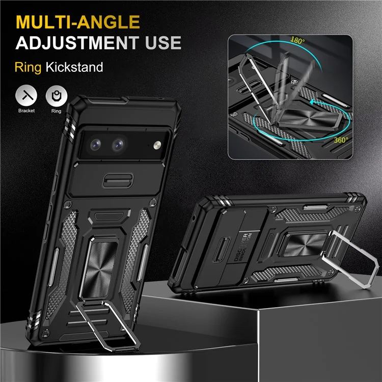Shockproof Phone Case for Google Pixel 7a , Armor Series PC + TPU Protective Back Cover Kickstand - Black