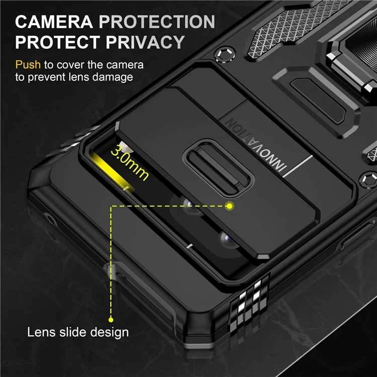 Shockproof Phone Case for Google Pixel 7a , Armor Series PC + TPU Protective Back Cover Kickstand - Black