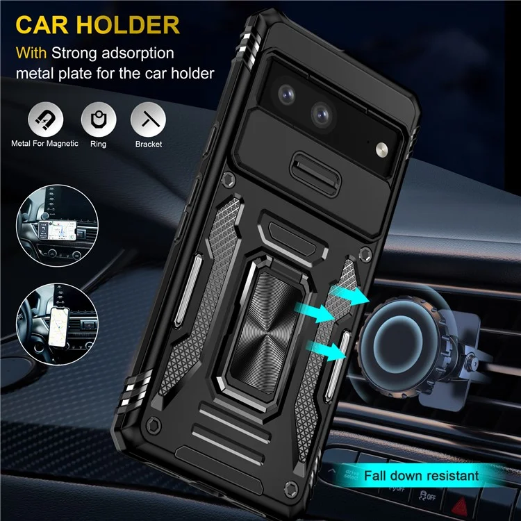 Shockproof Phone Case for Google Pixel 7a , Armor Series PC + TPU Protective Back Cover Kickstand - Black