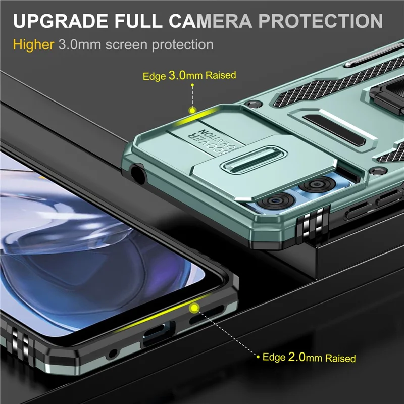 Armor Series für Motorola Moto E22i 4G / E22 4G stoßfeste Handyhülle mit Ständer und Kameraabdeckung - Grün