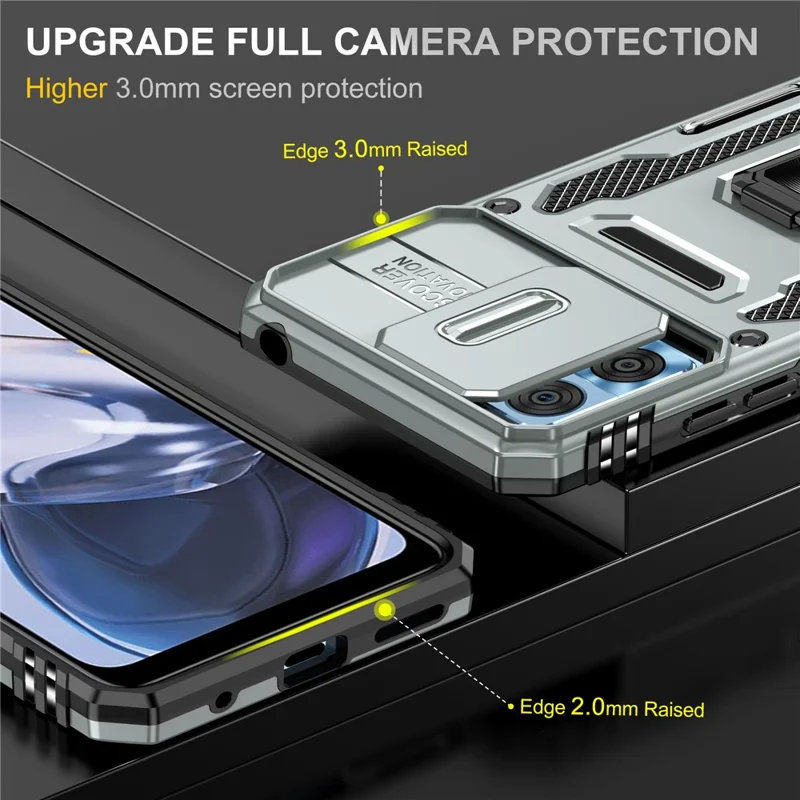 Armor Series for Motorola Moto E22i 4G / E22 4G Shockproof Phone Case Kickstand with Slide Camera Protector - Grey