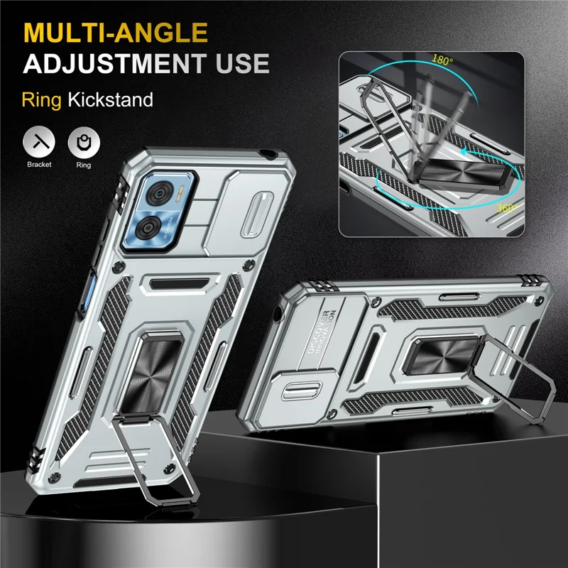 Armor Series for Motorola Moto E22i 4G / E22 4G Shockproof Phone Case Kickstand with Slide Camera Protector - Grey