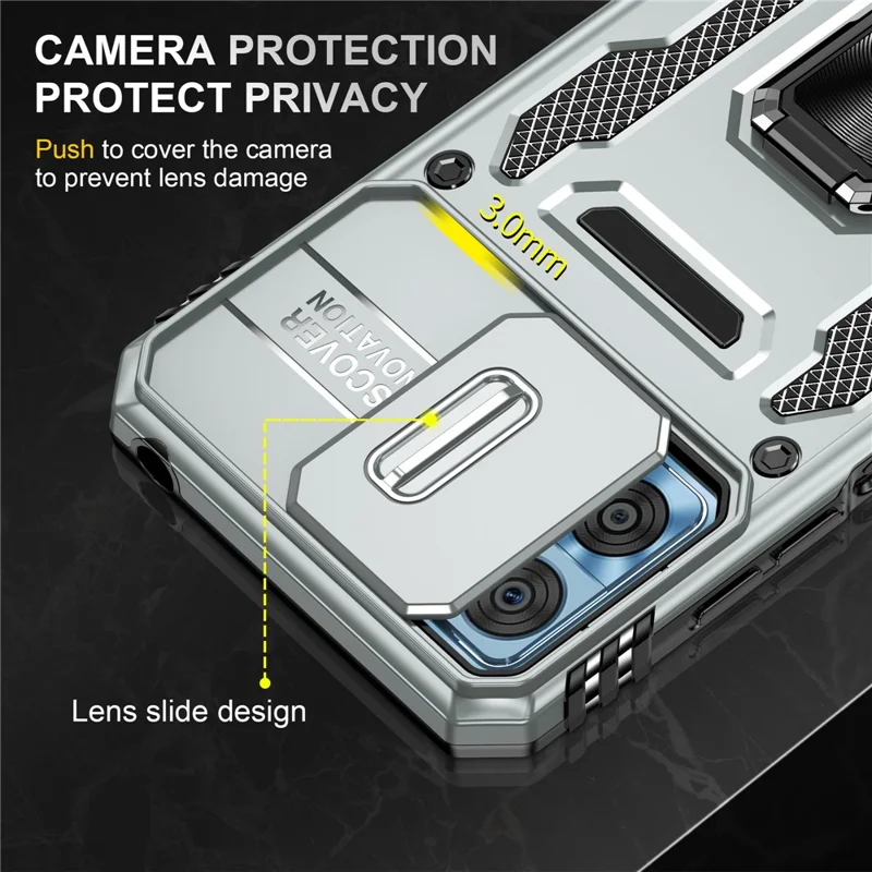 Armor Series for Motorola Moto E22i 4G / E22 4G Shockproof Phone Case Kickstand with Slide Camera Protector - Grey