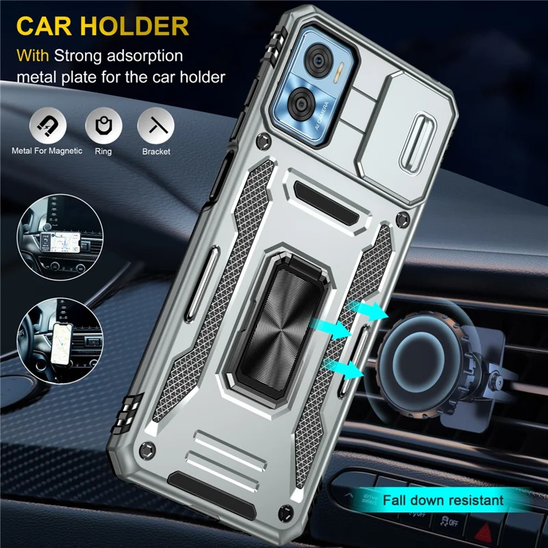 Armor Series for Motorola Moto E22i 4G / E22 4G Shockproof Phone Case Kickstand with Slide Camera Protector - Grey