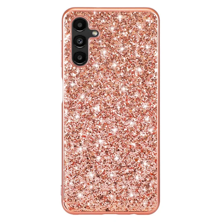 For Samsung Galaxy A34 5G Glitter Phone Case TPU Frame Hard PC Back Electroplating Phone Cover - Rose Gold
