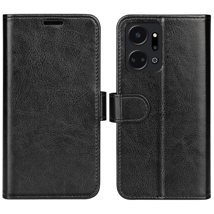 Handyhülle für Honor X7a 4G, PU-Leder mit Crazy-Horse-Textur, schockfeste Flip-Hülle mit Ständer und Geldbörse - Schwarz