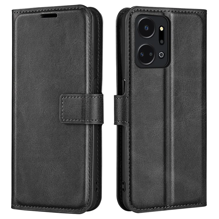 Coque de téléphone portable pour Honor X7a 4G, portefeuille, fermoir magnétique carré, texture veau, étui de protection pour téléphone - Noir
