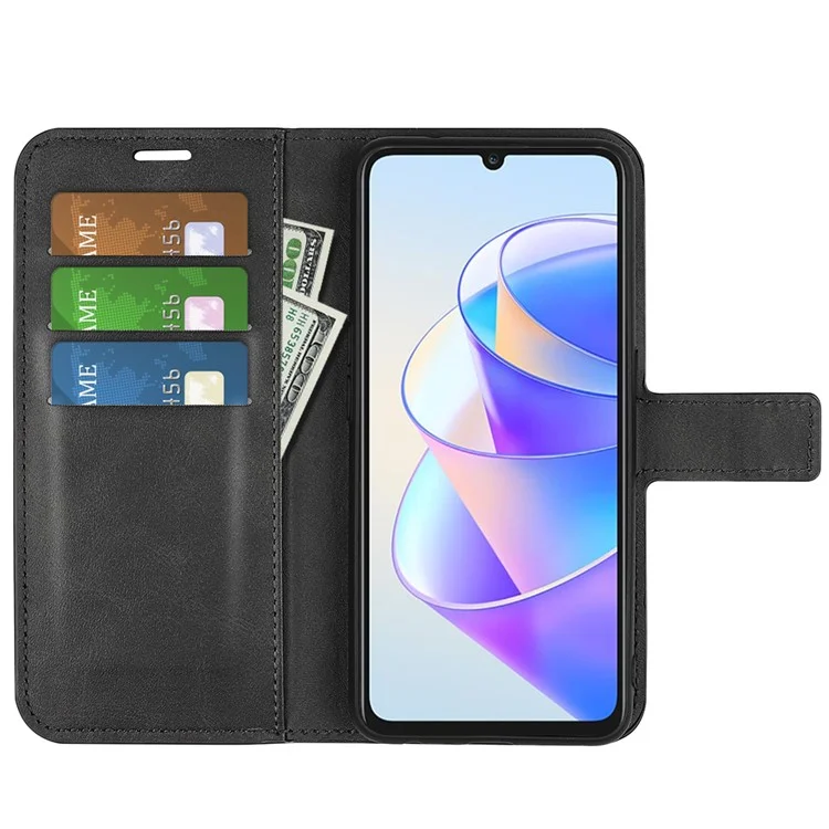 Coque de téléphone portable pour Honor X7a 4G, portefeuille, fermoir magnétique carré, texture veau, étui de protection pour téléphone - Noir