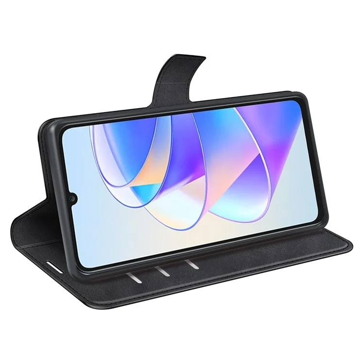 Coque de téléphone portable pour Honor X7a 4G, portefeuille, fermoir magnétique carré, texture veau, étui de protection pour téléphone - Noir