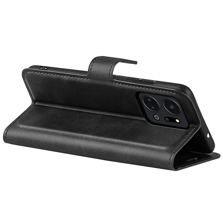 Coque de téléphone portable pour Honor X7a 4G, portefeuille, fermoir magnétique carré, texture veau, étui de protection pour téléphone - Noir
