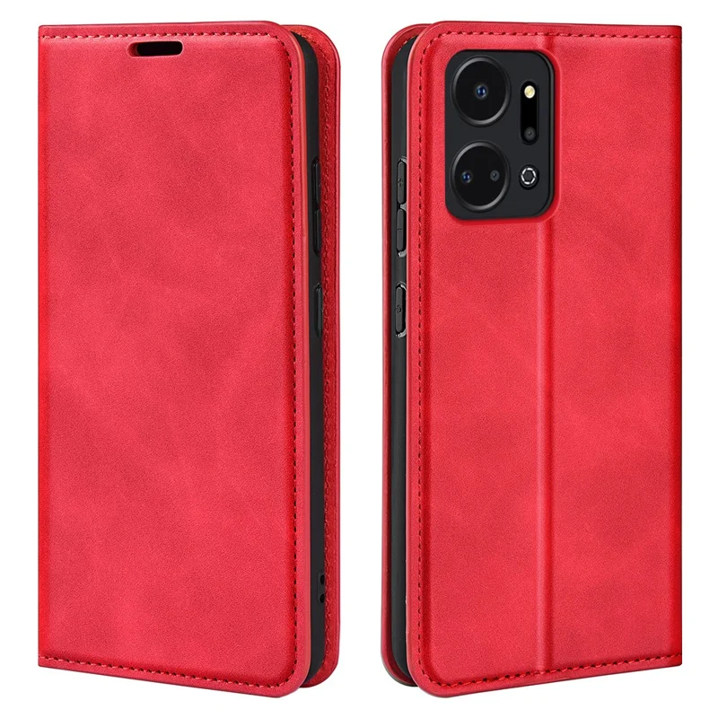 For Honor X7a 4G Magnetic Auto Closing Skin-touch Feeling Stand Wallet Leather Cell Phone Case - Red