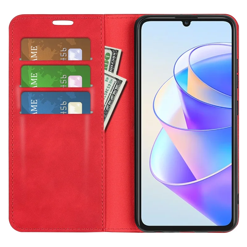 For Honor X7a 4G Magnetic Auto Closing Skin-touch Feeling Stand Wallet Leather Cell Phone Case - Red