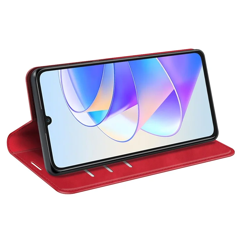 For Honor X7a 4G Magnetic Auto Closing Skin-touch Feeling Stand Wallet Leather Cell Phone Case - Red