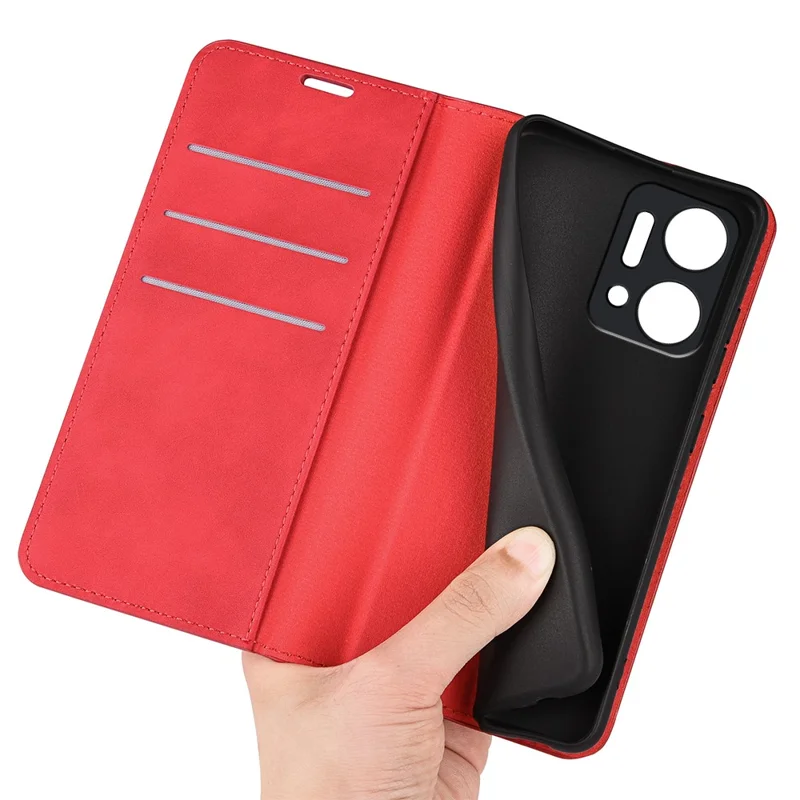 For Honor X7a 4G Magnetic Auto Closing Skin-touch Feeling Stand Wallet Leather Cell Phone Case - Red