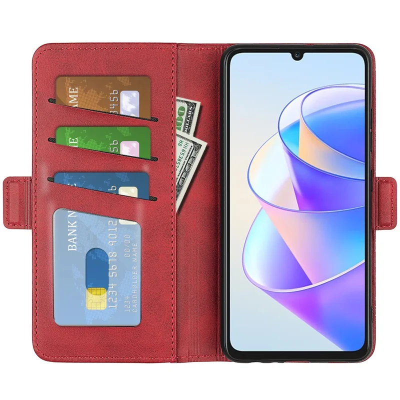 For Honor X7a 4G Phone Case Leather Calf Texture Magnetic Stand Wallet Cell Phone Cover - Red