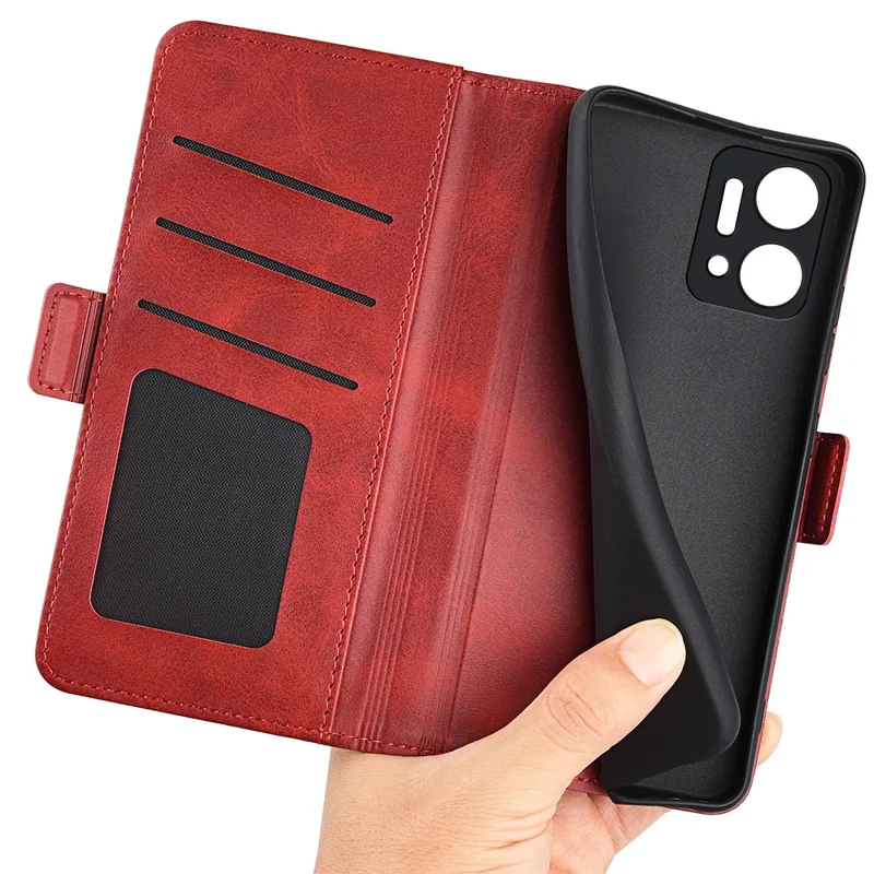 For Honor X7a 4G Phone Case Leather Calf Texture Magnetic Stand Wallet Cell Phone Cover - Red
