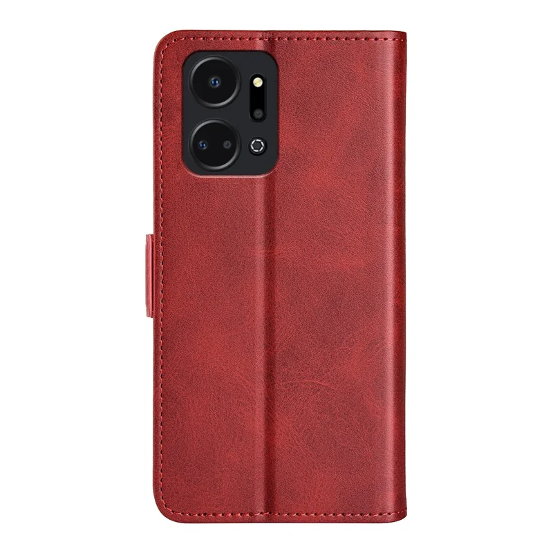 For Honor X7a 4G Phone Case Leather Calf Texture Magnetic Stand Wallet Cell Phone Cover - Red
